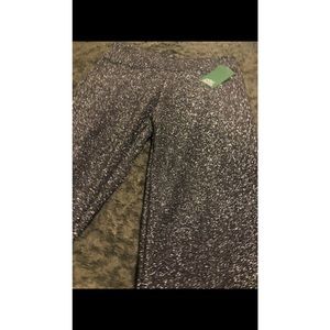 Juniors S Metallic Grey Long Glitter Leggings NWT